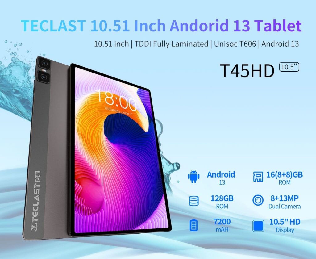 TECLAST 4G LTE Tablet 10.5-inch T45HD Android 13 Tablet